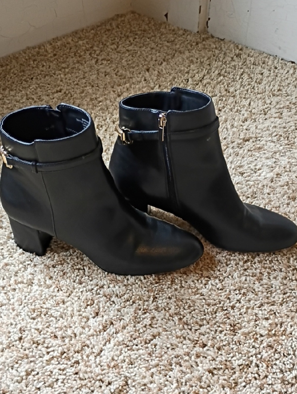 Ann Taylor Black Ankle Booties with Gold Buckle